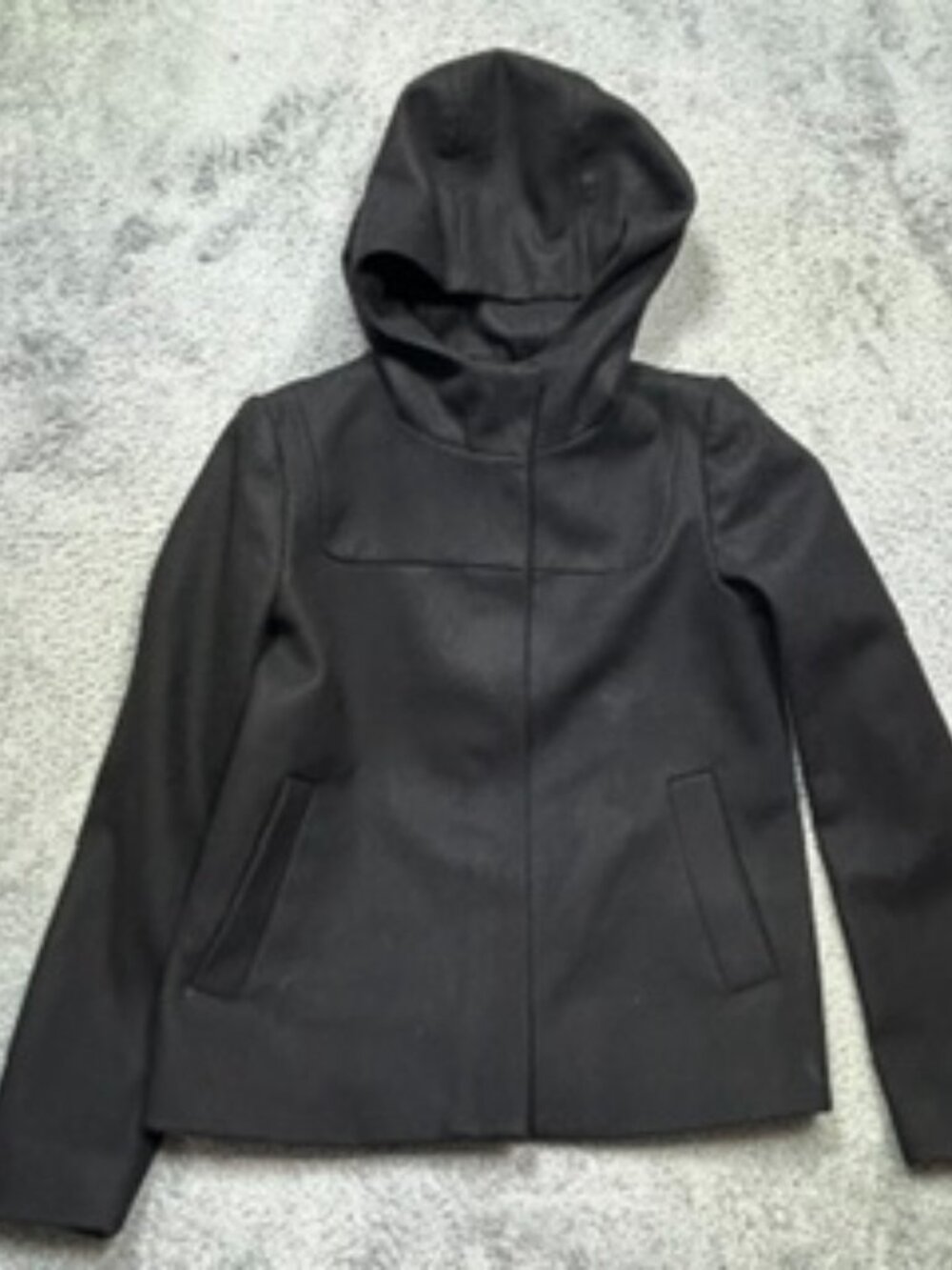 J.Crew Coat Women's 2 Black Melton Italian Wool Bib Jacket Hooded B4906 *SPOTS